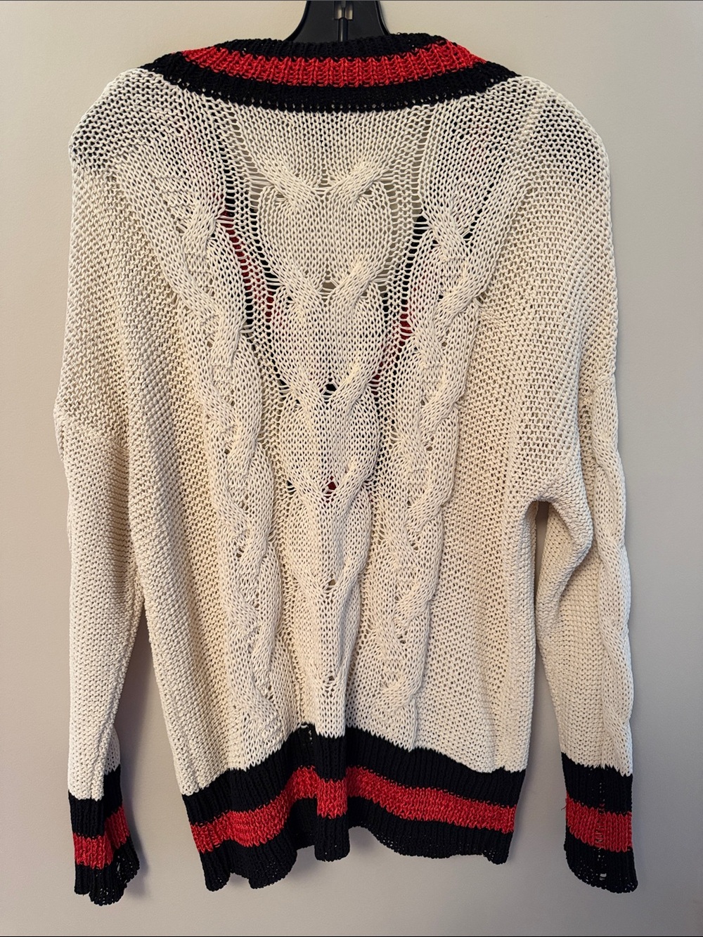 Rag & Bone Cable Knit V-Neck Sweater with Red & Black Trim - Picture 5 of 5